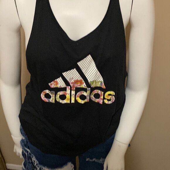 NWT Adidas Floral Ess Black Tank - Size 2XL - Picture 5 of 8
